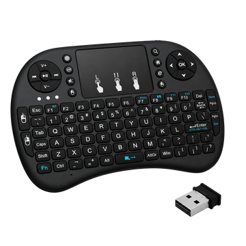 Zoomly Smart Remote mini wireless keyboard with touchpad and USB dongle for controlling a projector or TV box.